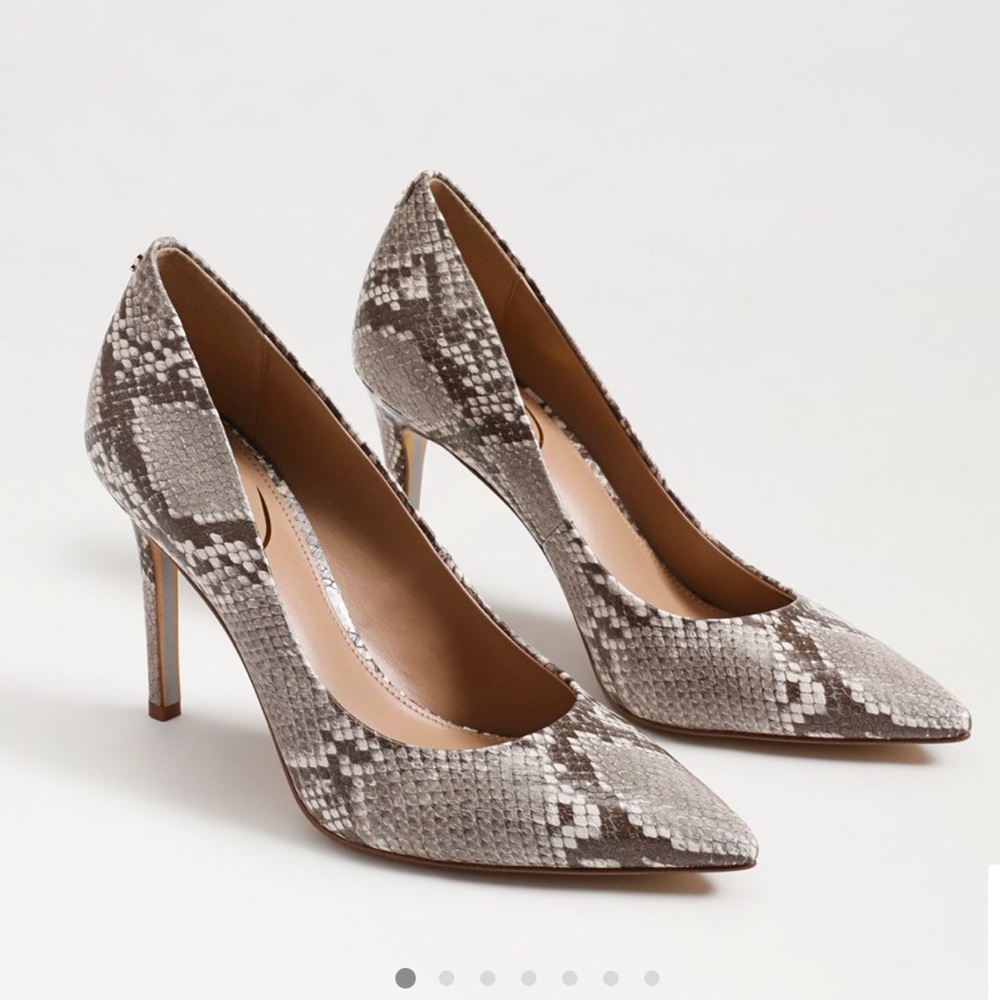 Sam Edelman Snake Print Pointed Toe Pumps in Gray and Cream